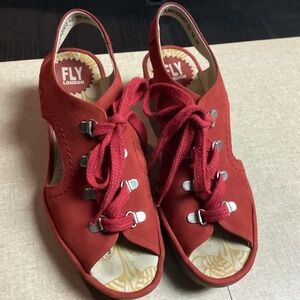 FLY LONDON Yifa Red SUEDE  Wedge Lace Up Shoes  - 38